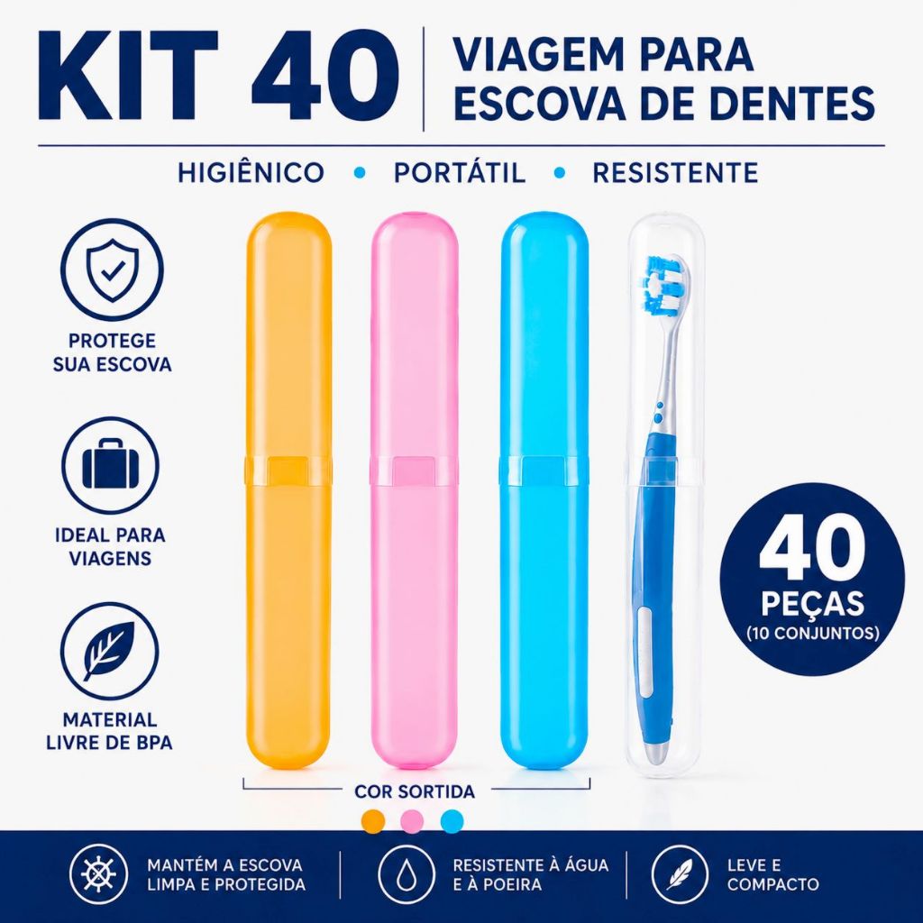 Kit 20/40 Porta Escova de Dente Portátil Protetor Higienico Viagem Família c/ Cor Sortida