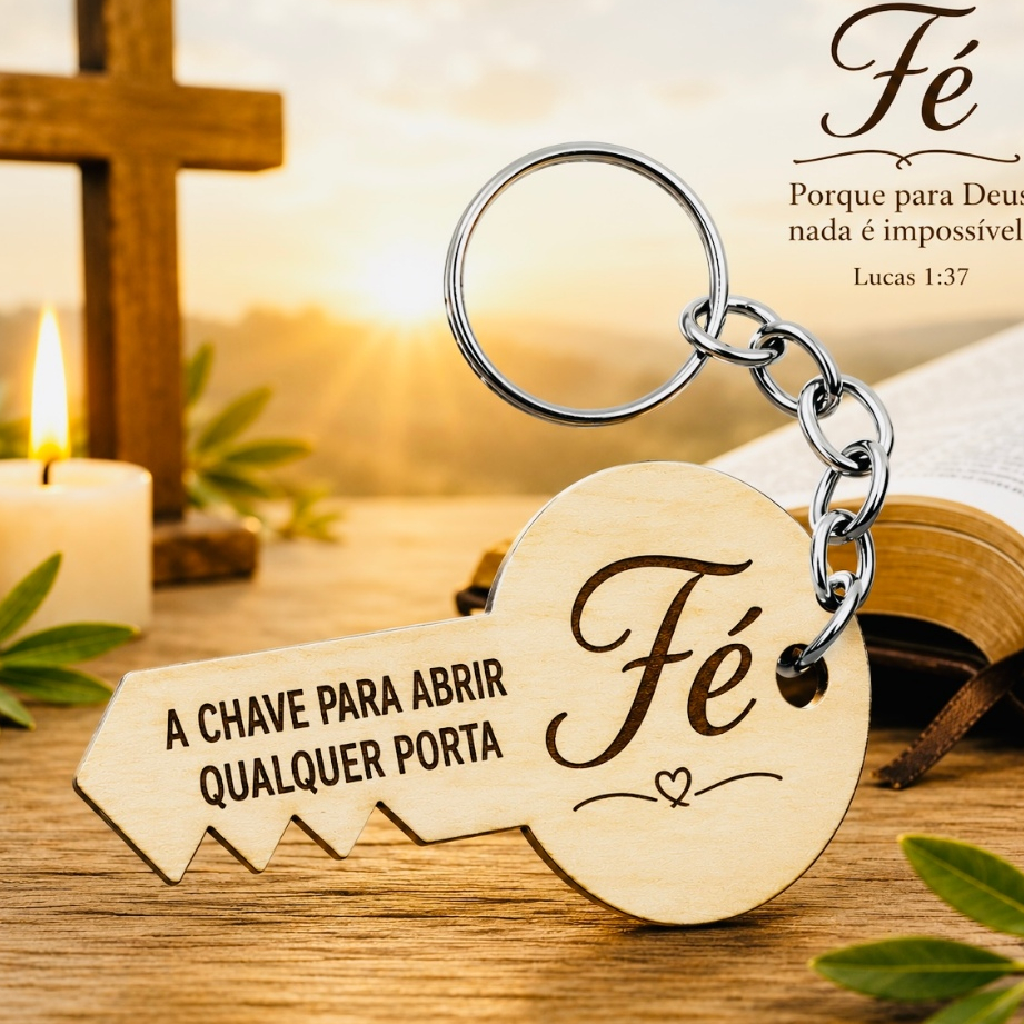 KIT Chaveiro Chave Fé MDF já vão todos montados ,para festa, igreja, lembrancinhas, casamento