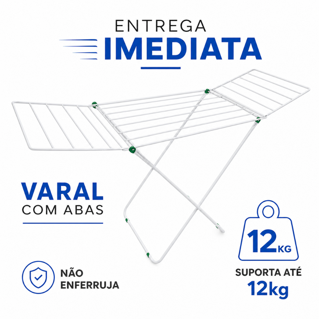 Varal de Chão Apartamento Casa Com Abas Dobrável Reforçado Original