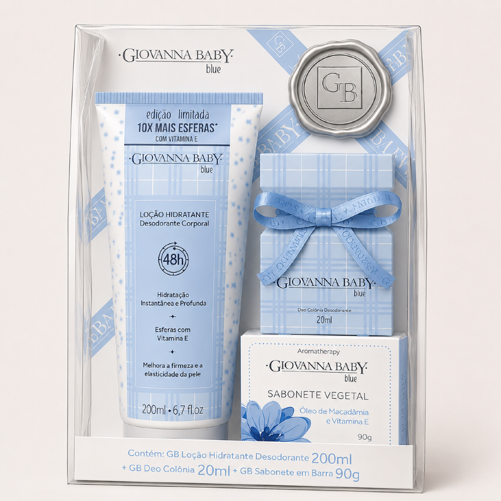 KIT Giovanna Baby Blue [Loção Hidratante Desodorante 200mL + Colonia 20mL + Sabonete Vegetal 90g]