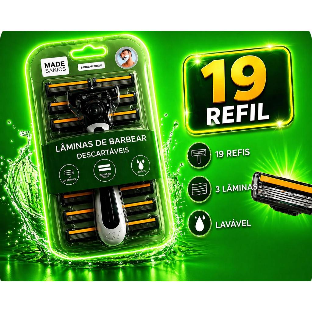Aparelho de Barbear com 19  Refil Lâminas Tripla de barbear Descartáveis Reutilizáveis Afiadas De Longa Duração