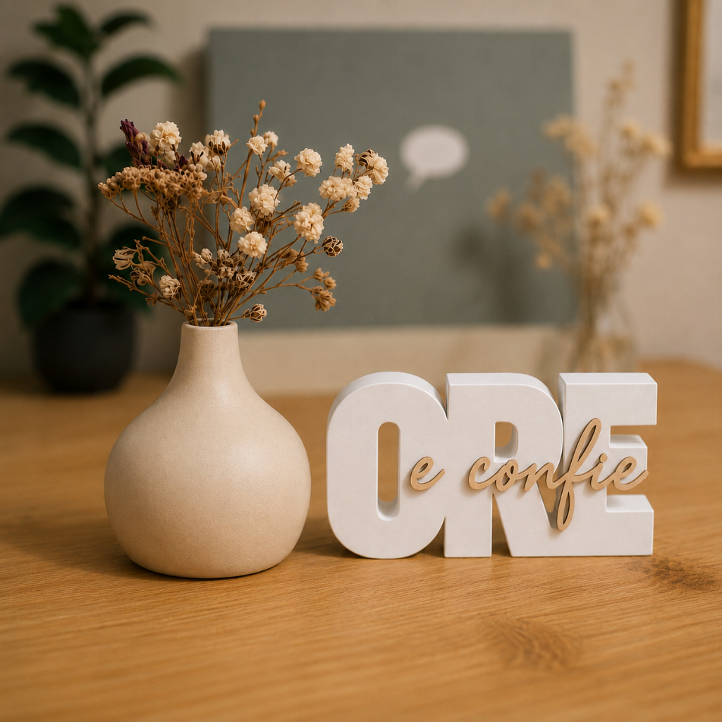 Kit Vaso e Escultura Ore e Confie Religioso Decorativa Enfeite Moderno para Casa, Sala e Escritório