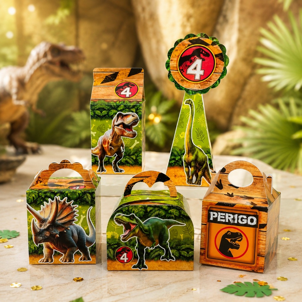 Caixinhas Personalizadas Jurassic World | Caixinhas Prontas para Montar | Lembrancinhas de Festa Dinossauros