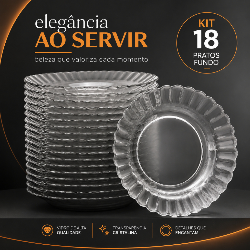 Jogo De Prato Fundo De Vidro Resistente  Prato Almoço Jantar Mesa Restaurantes Bar