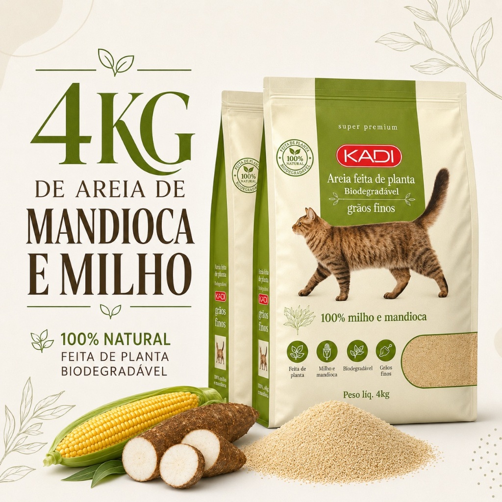 Areia de Mandioca e Milho para Gatos 4kg
