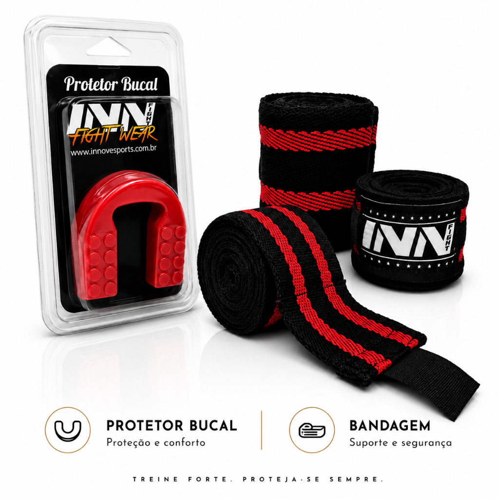 Kit Muay Thai Bandagem 3m + Protetor Bucal Boxe MMA Kickboxing Treino Luta