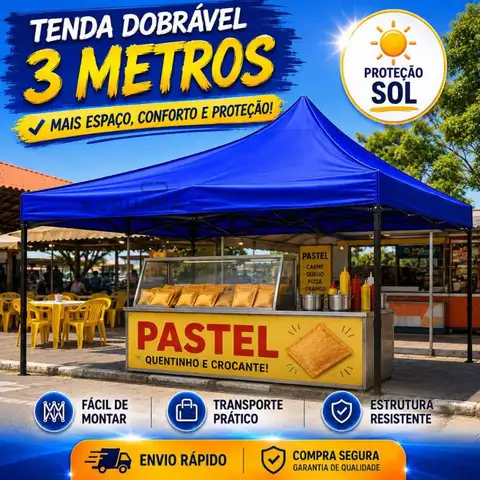 Gazebo Tenda Sanfonada Articulada Luvinco 3x3m Azul Impermeável Resistente Proteção Ar Livre Camping