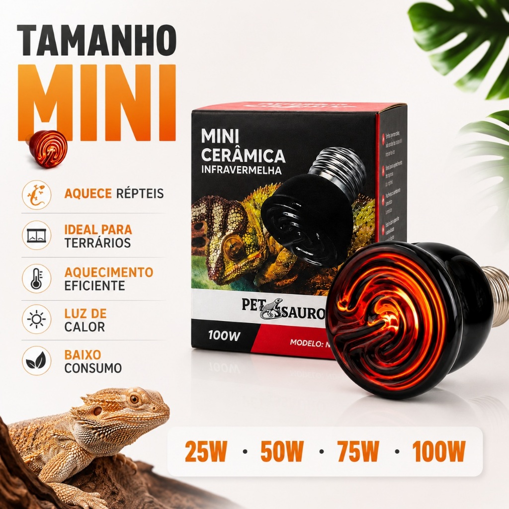 Lampada Térmica de Cerâmica Aquecimento P/ Répteis e Aves 60w 100w ND-13 Petssauro Nomoy — imagem 2 de 2