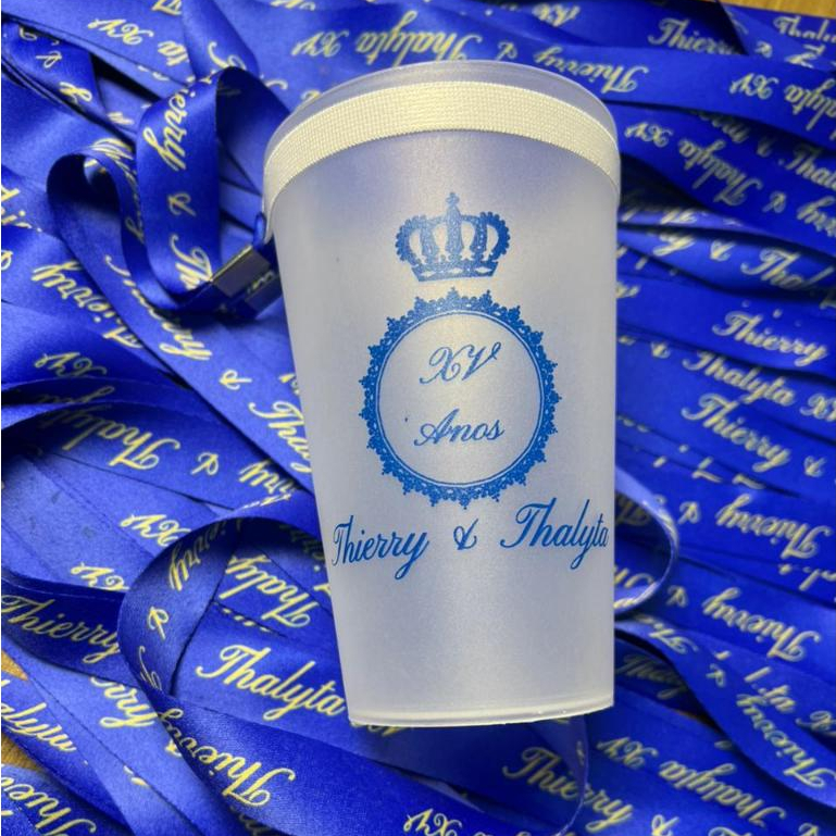 Copos Personalizados com Tirante Personalizados 100 Unidades Copo 500ml Plástico Resistente Eco