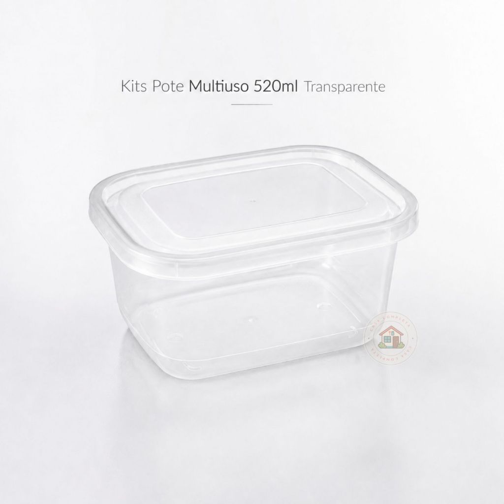Kit Potes Plásticos Retangular 520ml Transparente com Tampa Organizador Geladeira Alimentos