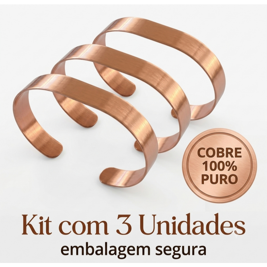 Pulseira de Cobre Puro (Kit com 3 unidades) Premium (UaiCobre)