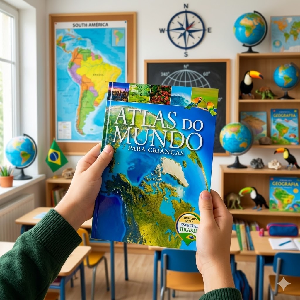 Atlas do Mundo Para Crianças Livro Infantil Educativo Geografia Países Bandeiras e Culturas