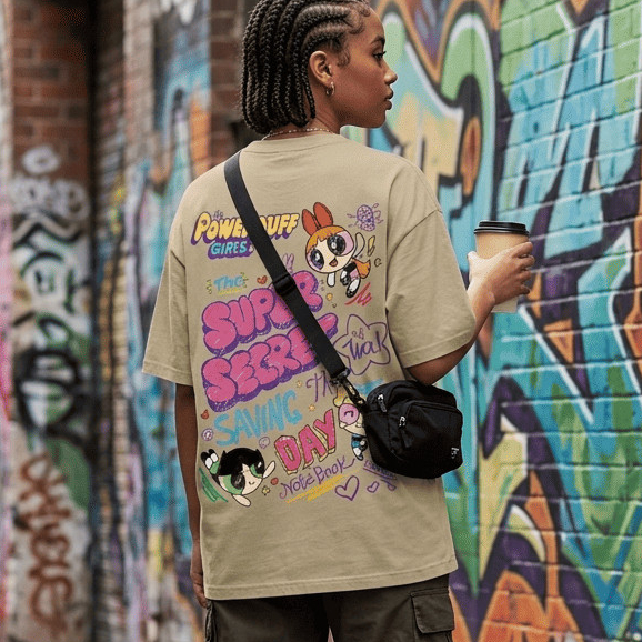 Camiseta Oversized Meninas Superpoderosas Streetwear Casual Algodão Blusa Feminina T-Shirt Geek Moda Tendência Top