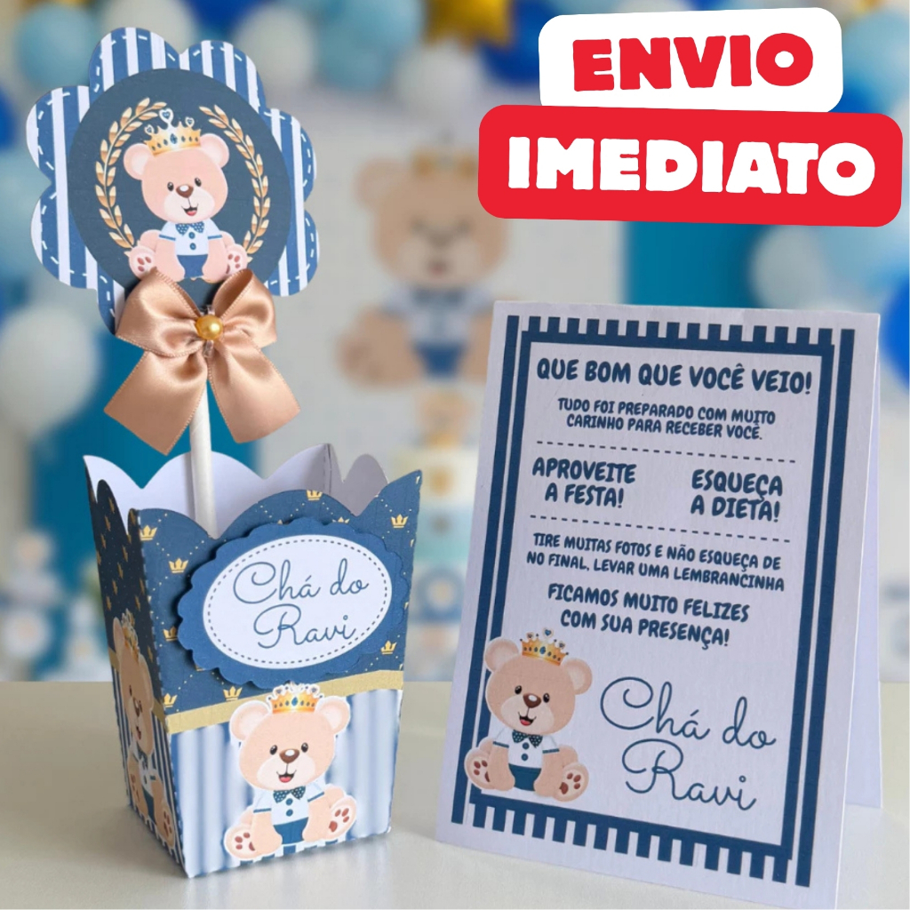 Kit Centro de mesa Ursinho príncipe | Realeza  | Chá | Personalizado | Enfeite Cachepô | Decoração