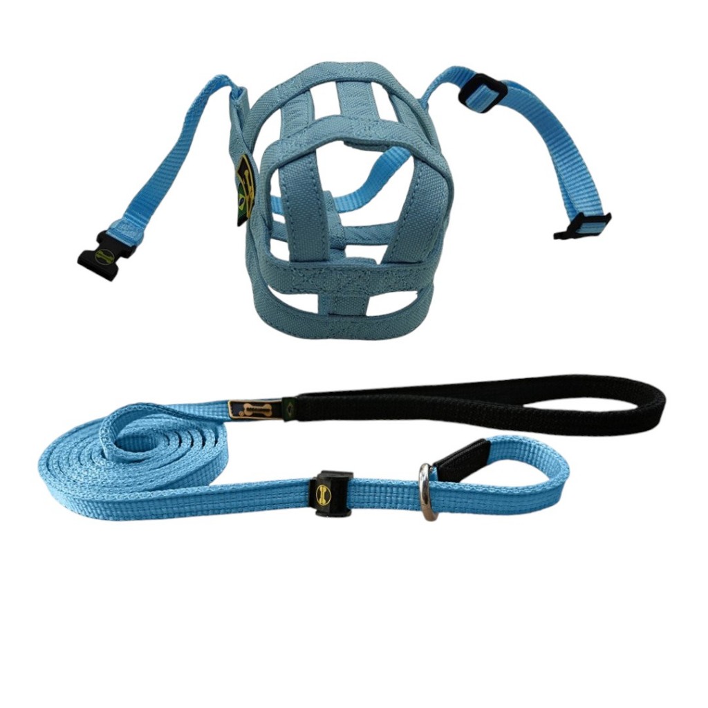 Guia Unificada + Fucinheira Azul Claro Adestramento Cachorro Pitbull Mastiff Dobermann Rottweiler K9