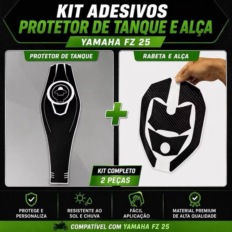 Adesivo Protetor Tanque FZ 25 + Rabeta e Alça Alta Qualidade
