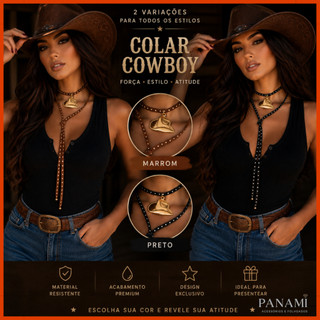 Colar Choker Country Feminino Chapéu Cowboy Western | Moda Boiadeira Rodeio Ana Castela