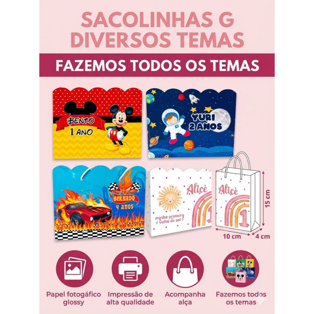 Sacolinha Personalizada G Tema Diversos