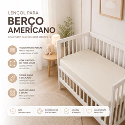Lençol Com Elastico Para Berço Americano Tecido Micropercal 1,30 x 0,70 x 0,12