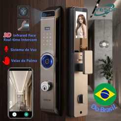 YESOP Fechadura Eletrônica Digital WiFi Reconhecimento Facial 3D Veia da Palma Biometria Senha Câmera Inteligente