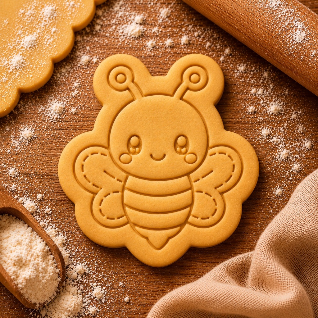Cortador de Massa de Biscoito  +  Carimbo  Tema Jardim  com 6cm e Puxador  Pasta  Americana  Biscuit