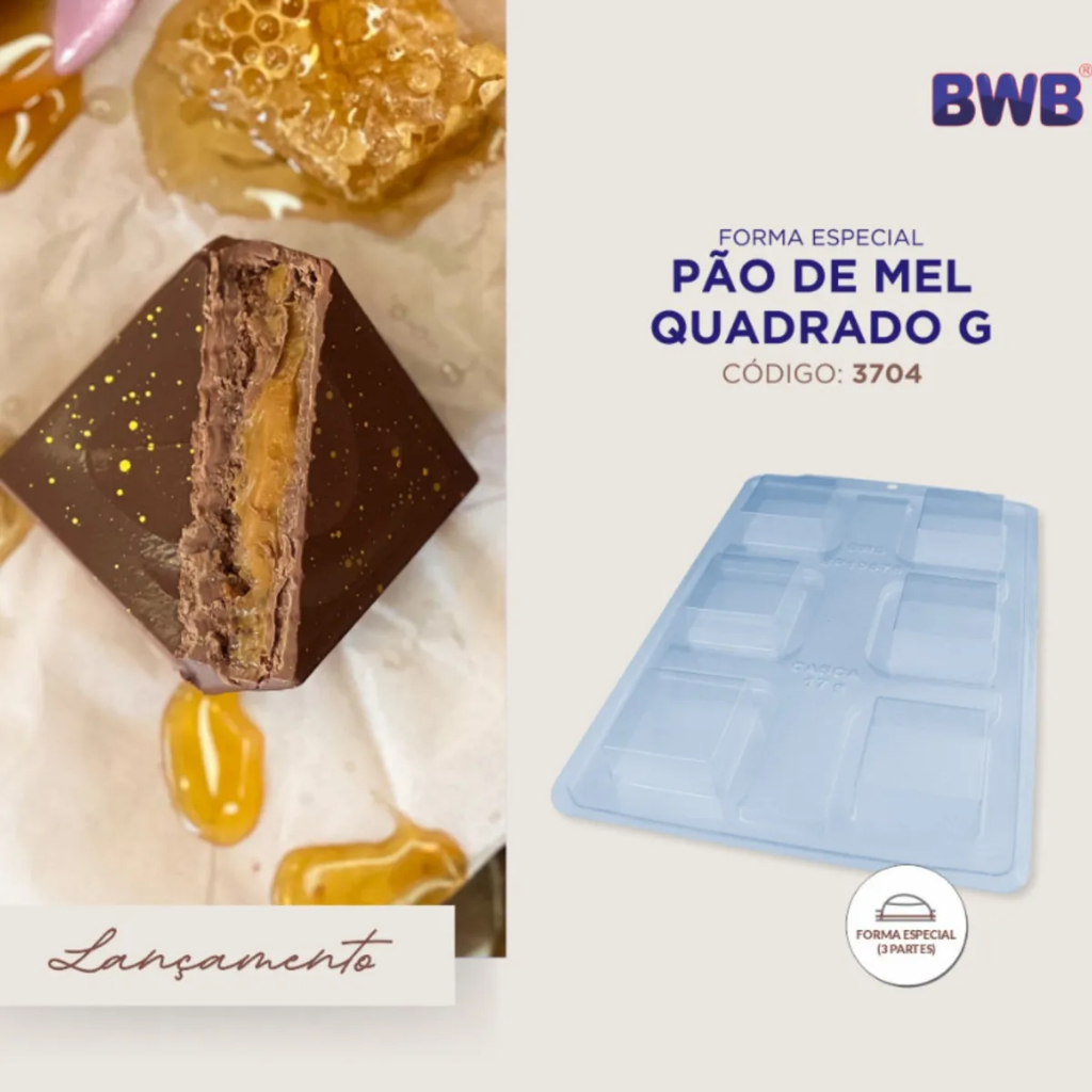 Forma Bwb Molde Casquinha Chocolate Pao De Mel Quadrado Grande SP10576 Acetato Silicone 3 Partes