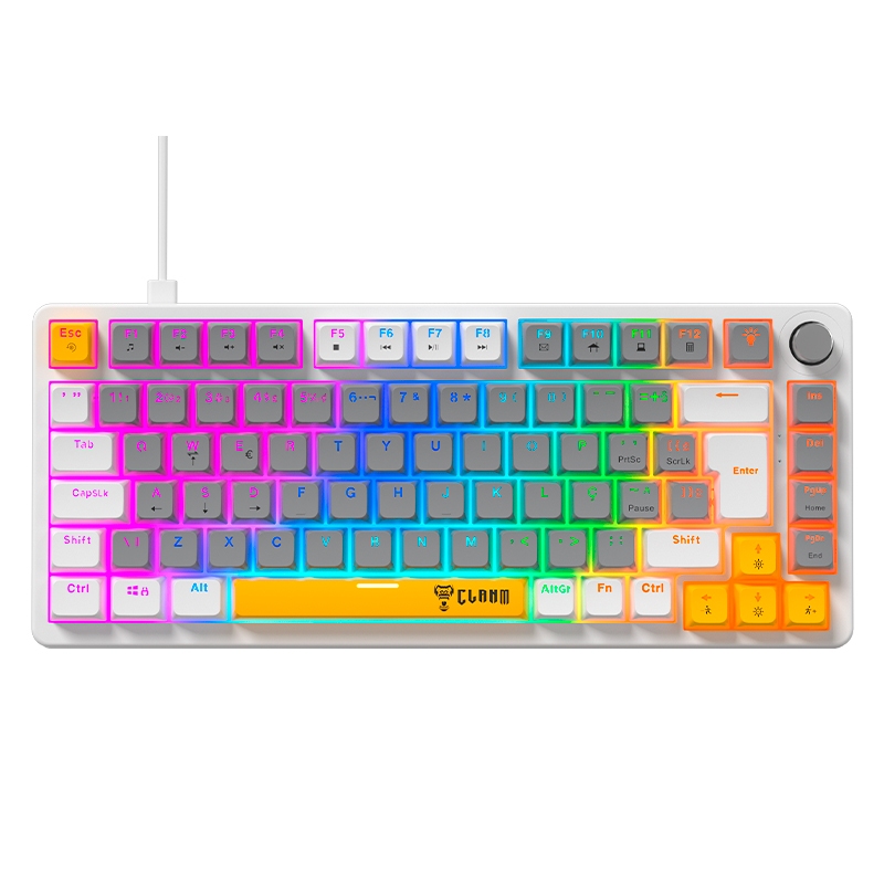 Teclado Gamer Mecanico 75% Clanm Azimut Vega RGB Hot Swap Switch Red ABNT2 Knob 84 Teclas Branco
