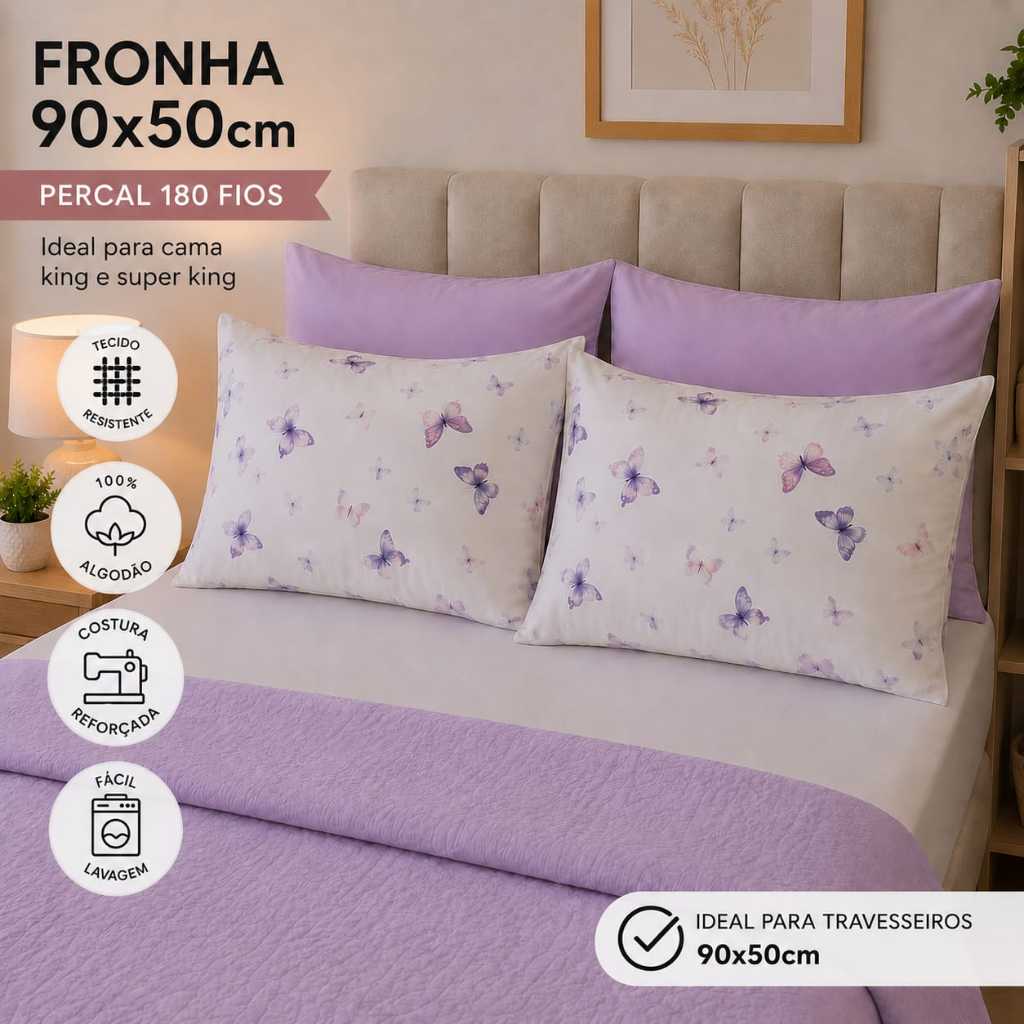 Par Fronha 100% Algodão para Travesseiro   King e Super King 90x50, Percal180 fios, Capa Travesseiro