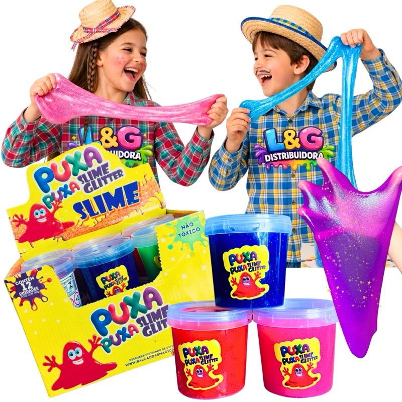 KIT SLIME GLITTER PUXA PUXA LELECA - Brinquedo Infantil barato não gruda envio rapido criativo mae