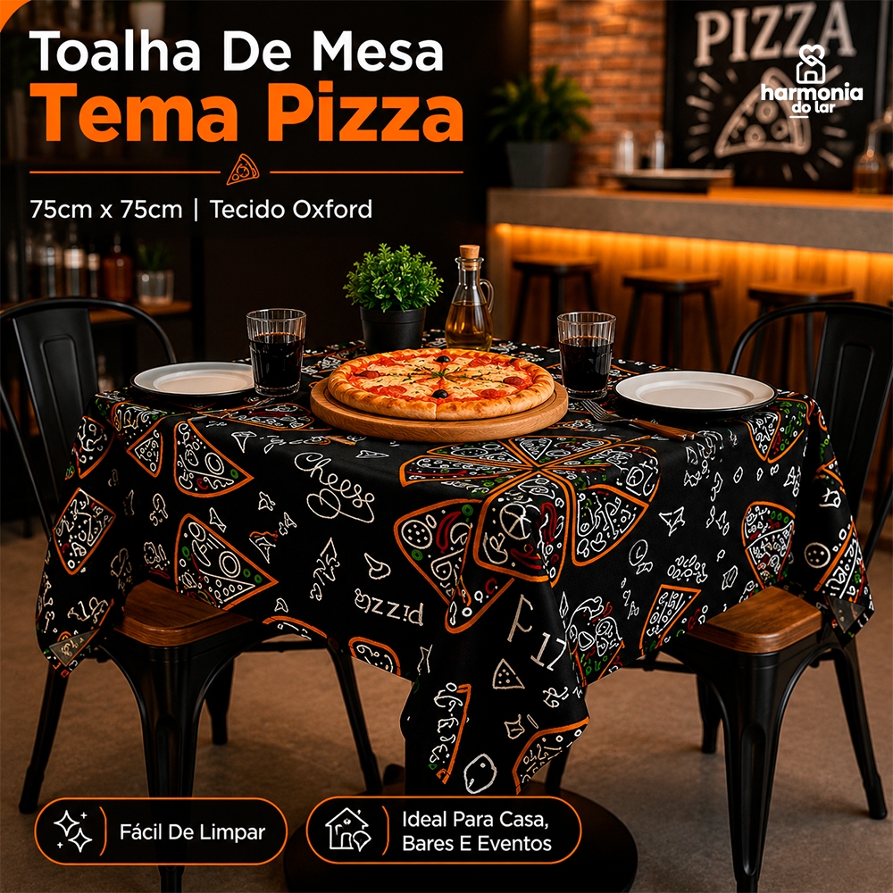 Toalha De Mesa Cobre Mancha 75x75 Decoração Para Pizzaria Bar Oxford Fácil de Limpar 1 Até 4 Unidades