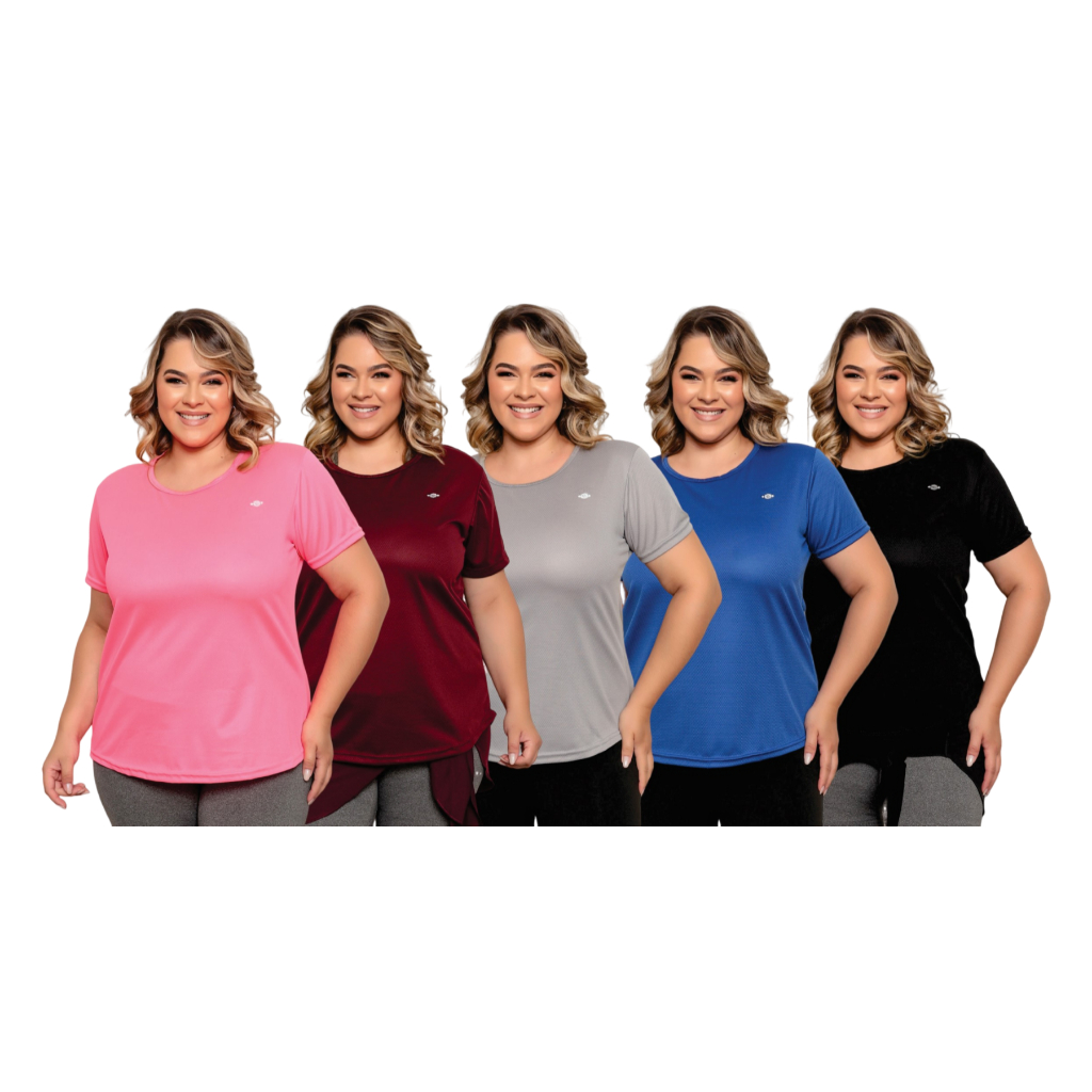 Kit 5 Camisetas Dry Fit Plus Size Femininas