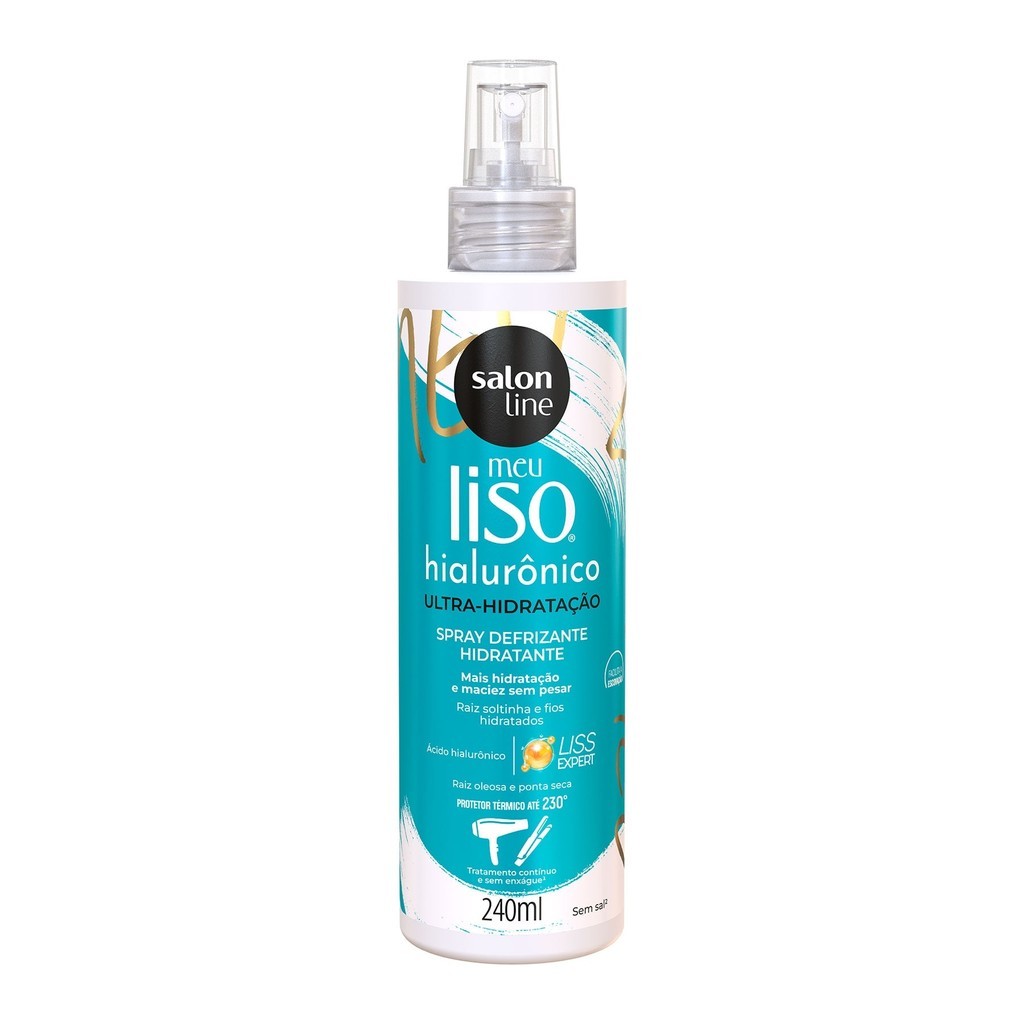 Spray Defrizante Protetor Termico Meu Liso Hialurônico Salon Line 240ml –Antifrizz, Brilho