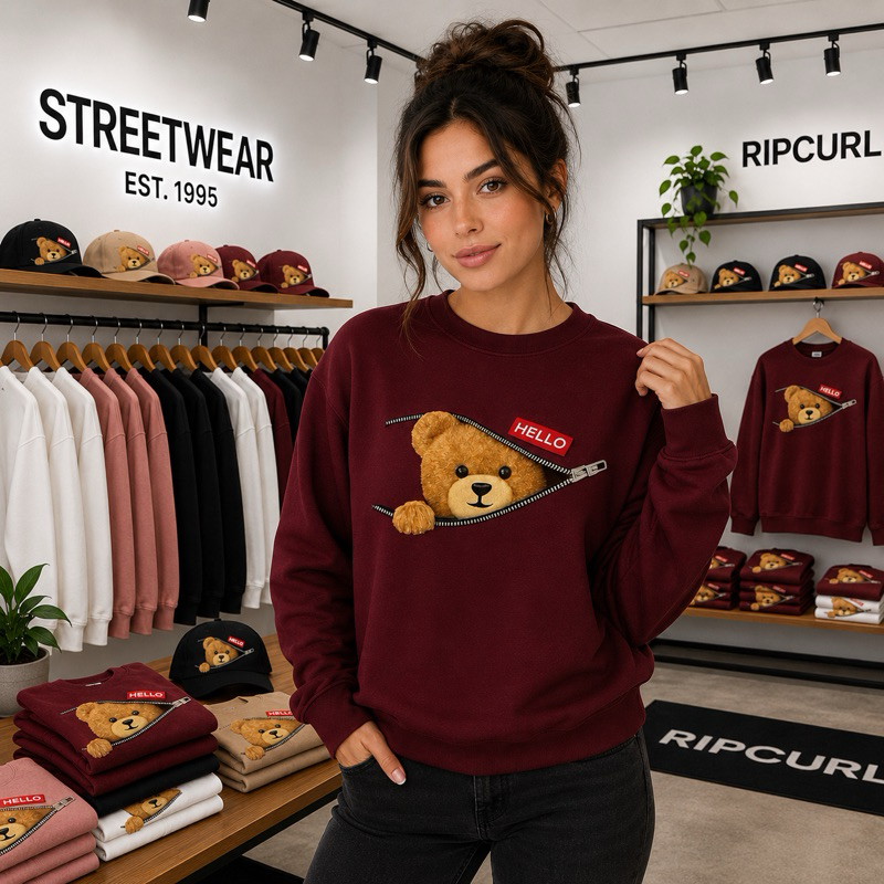 BLUSA DE FRIO FEMININA MOLETOM FEMININO FLANELADO ESTILO SUETER ESTAMPA URSO HELLO  LANÇAMENTO