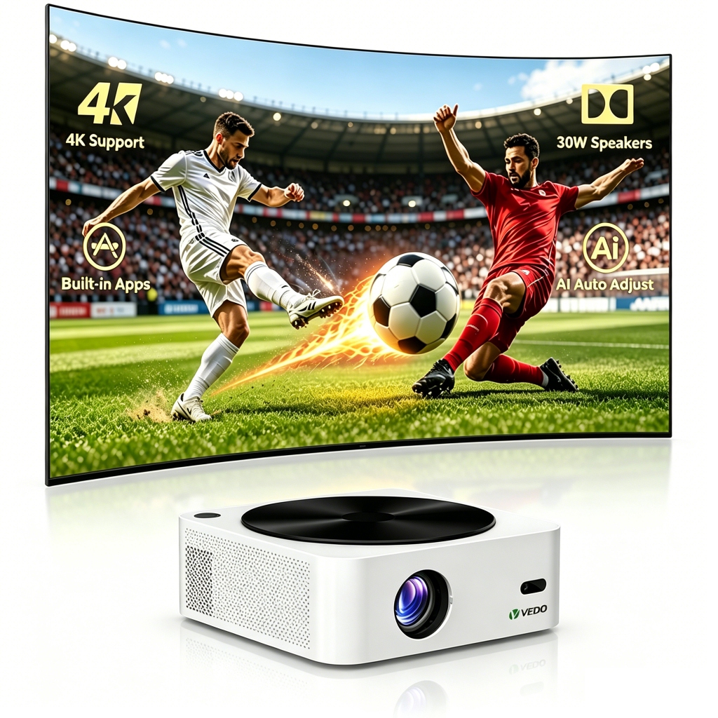 🇧🇷 Ideal para a Copa do Mundo 2026 Projetor Portátil 4K com 1080P Nativo, HDR10, 5G e Projeção na Parede