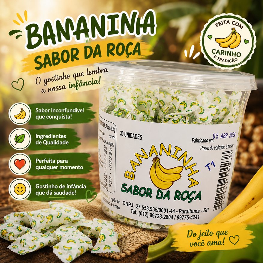 Doce de Banana Bananinha Sabor da Roça Paraibuna Pote 30 Unidades