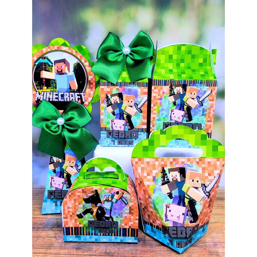 Kit Caixas Minecraft- lembracinha Minecraft- Caixinhas minecraft- Personalizados minecraft-aniversário minecraft- festa