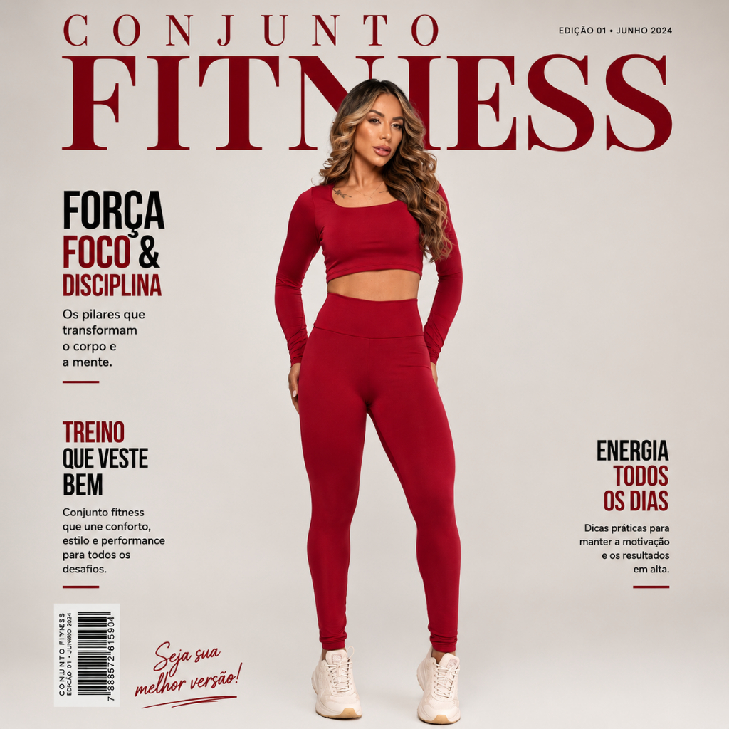 Conjunto de Calça Legging + Cropped Top Manga Longa  Feminino Suplex Premium Academia Crossfit Moda Gringa Inverno