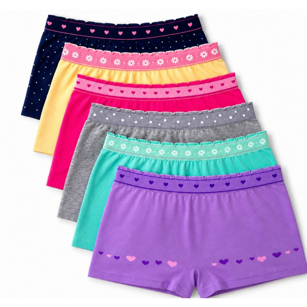 Kit 9 Calcinhas Boxer Shortinho Infantil Feminino Malha Confortável Respirável 2 A 10 Anos