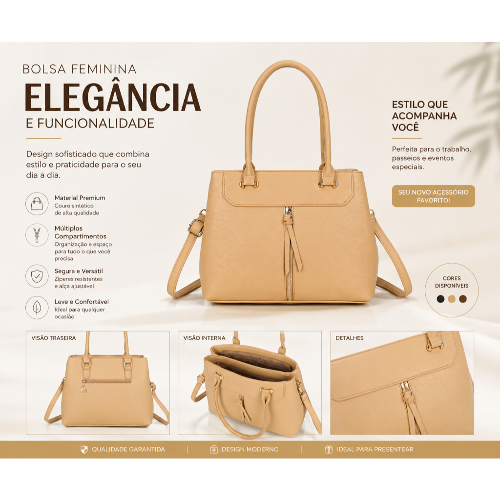 Bolsa Feminina Executiva Estruturada em Couro PU Grande Capacidade com Alça de Ombro e Transversal para Trabalho