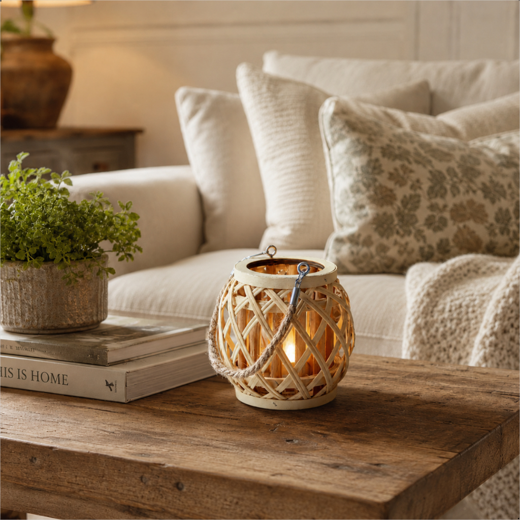 Lanterna Marroquina Luminária Lampião Castiçal Porta Vela Decorativa de Bambu Natural (NÃO ACOMPANHA VELA)