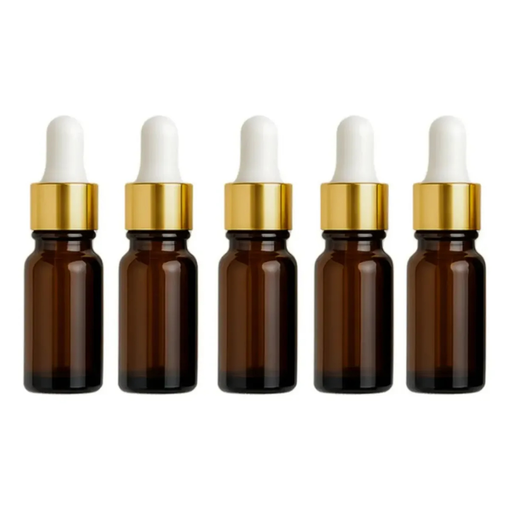 20 Frascos Âmbar Com Conta-gotas Dourado Bulbo Branco - 15ml — imagem 2 de 2