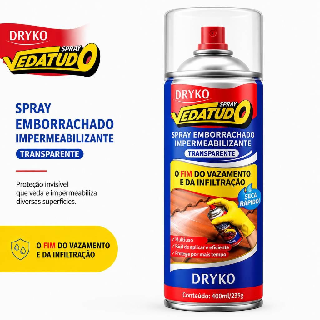 Borracha Líquida Impermeabilizante - Spray Vedatudo Impermeável 400ML - Transparente - DRYKO Prem