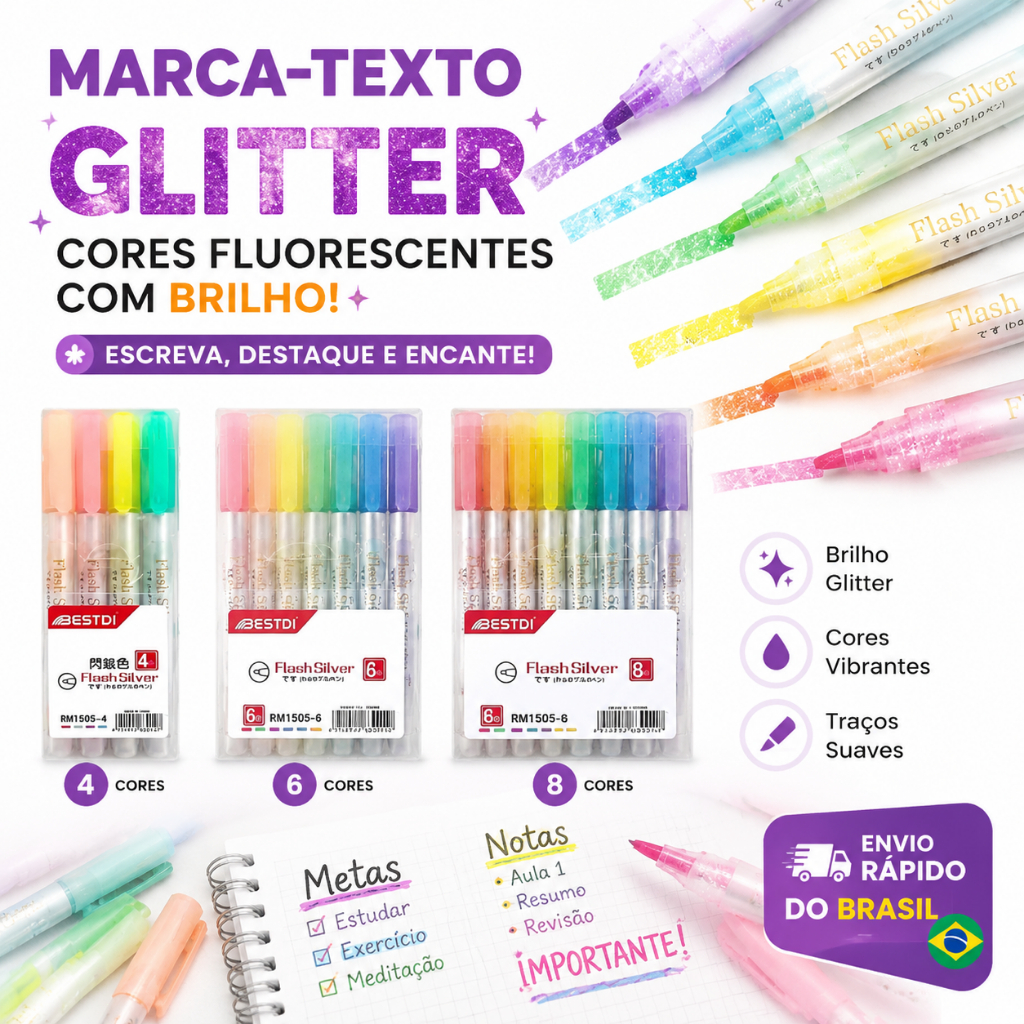 4-6 Cores Canetas Marca-texto Com Glitter Forma de Garrafa pastéis/fluorescência/material escolar/mini lembrancinha