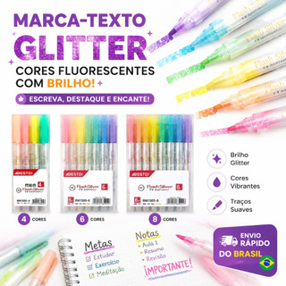 4-6 Cores Canetas Marca-texto Com Glitter Forma de Garrafa pastéis/fluorescência/material escolar/mini lembrancinha