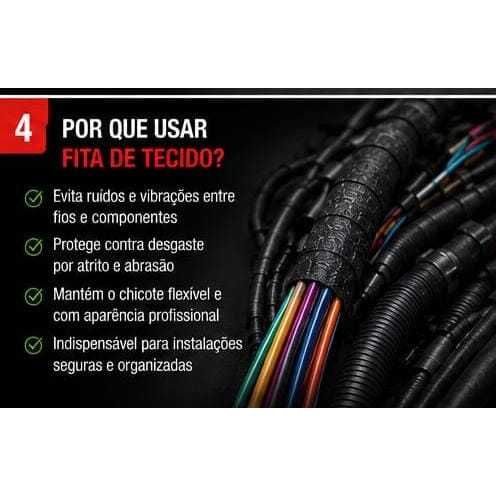 Fita Isolante TECIDO 19mm x 15 METROS AUTOMOTIVA CHICOTE SOM ANTICHAMA FIOS CABOS ALTAS TEMPERATURAS