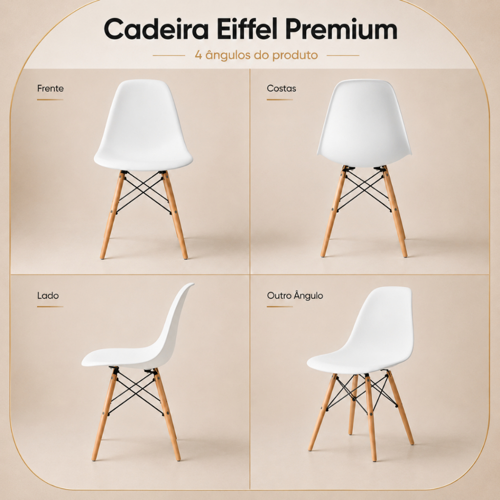 Detalhes do Kit 2, 4, 6 Cadeiras Eiffel Eames Pés De Madeira Sala Quarto Escritório Moderna Design Wood Premium