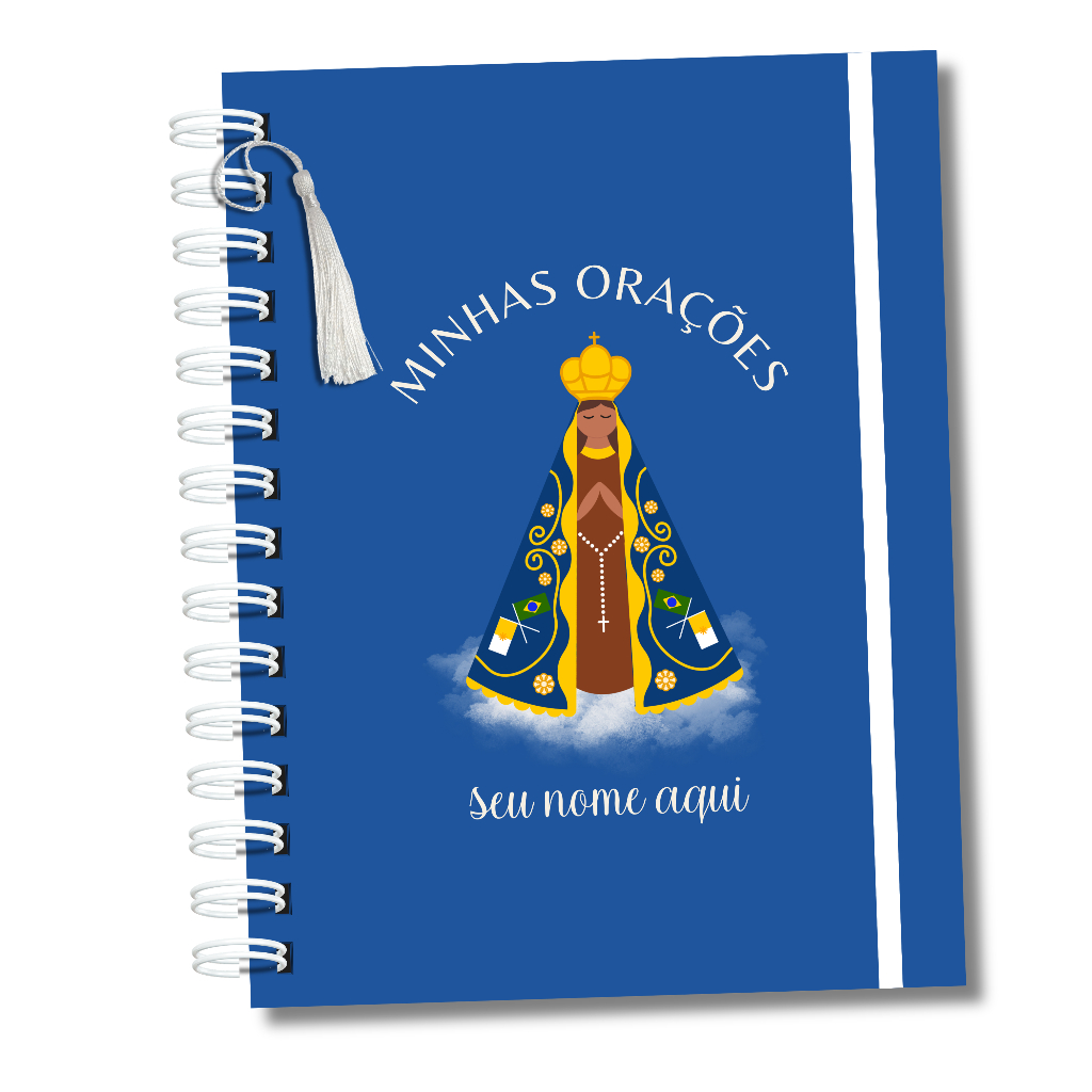 Caderno de Orações Agenda Momentos com Deus Capa Nossa Azul Branca Senhora Aparecida Fé Deus Presentes Cristãos Gratidão