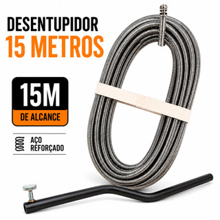 Desentupidor Manual 5m 10m ou 15m Mola de Aço Ralo Pia Banheiro Cozinha Quintal Cano Calha