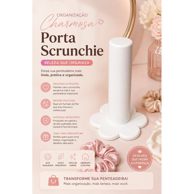 Porta Scrunchie Flor Organizador de Elásticos para Cabelo Decorativo