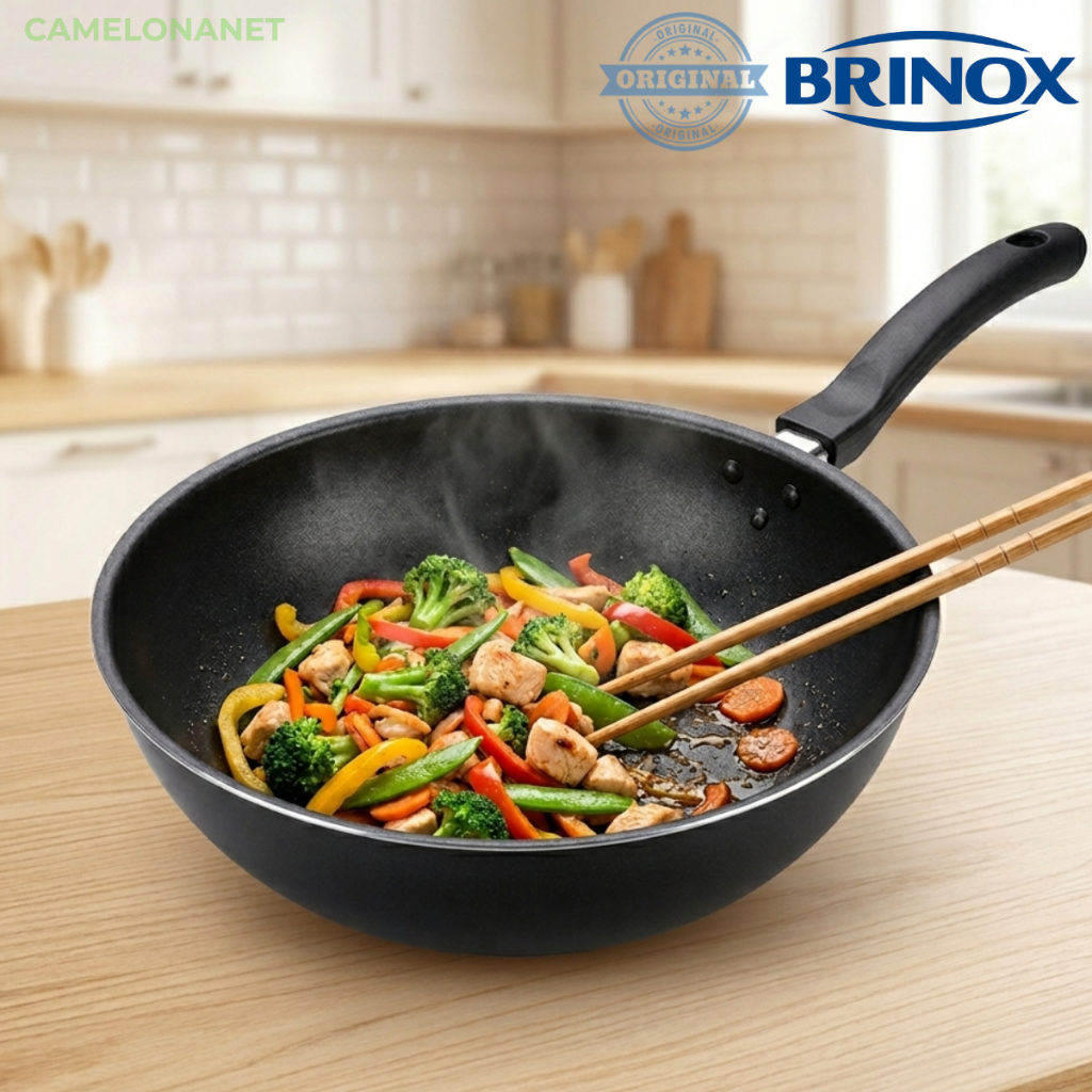 Panela Wok Brinox 26cm 3L Antiaderente Pro-Flon PFOA Free - Alumínio Durável, Cozimento Rápido